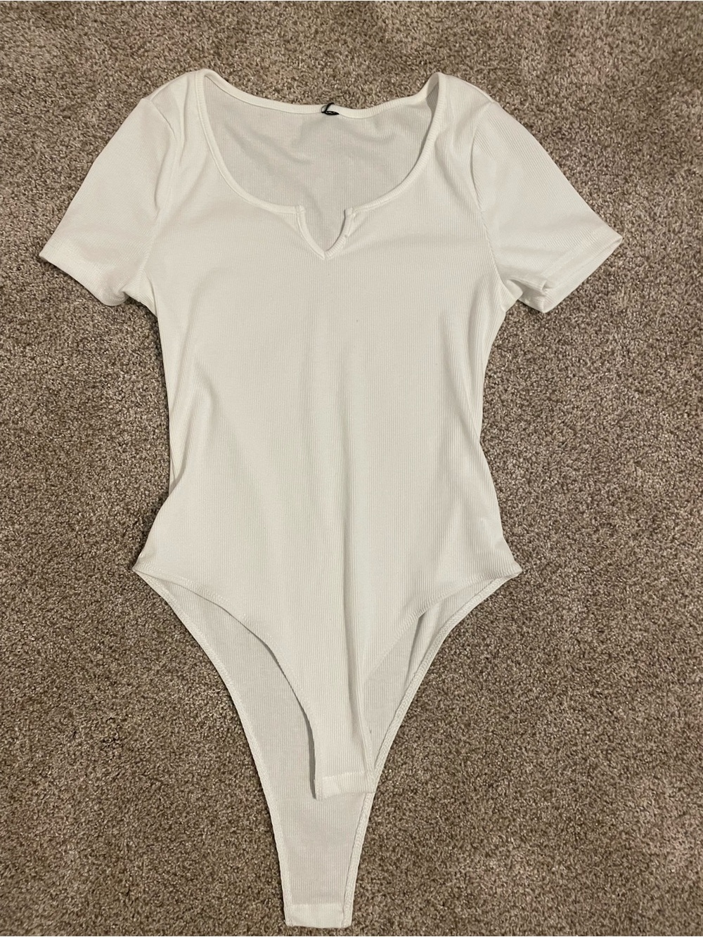 SHEIN White Ribbed Short Sleeve Notch-Neck Bodysuit